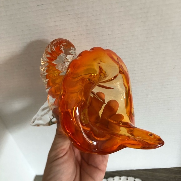 Vtg Orange Hand Blown Glass Cornucopia - Picture 14 of 14